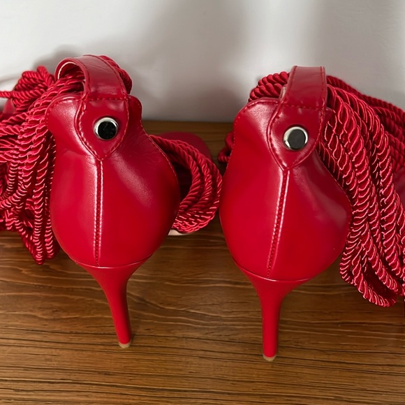 EUC AZALEA WANG Totally Knotted Up Rope Charlene Sandal Heels in Red - Picture 12 of 16